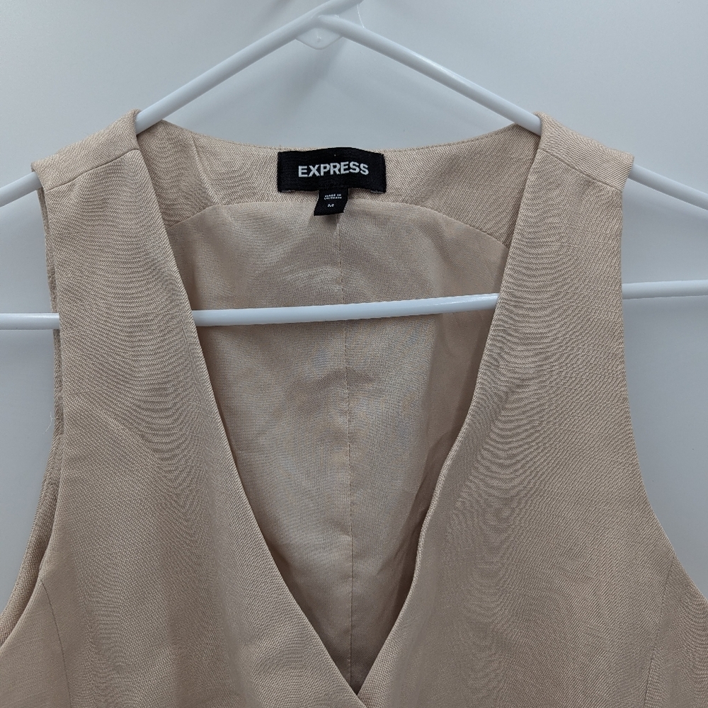 Express Beige Linen Blend Button Front Tailored V… - image 6